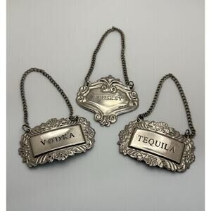 Engraved Decanter Tags Labels Silver Metal Set of 3 (121)